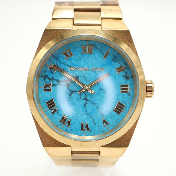 Michael Kors Channing Gold Tone Turquoise 38mm Watch 5.5" Bracelet w New Battery - Picture 1 of 9